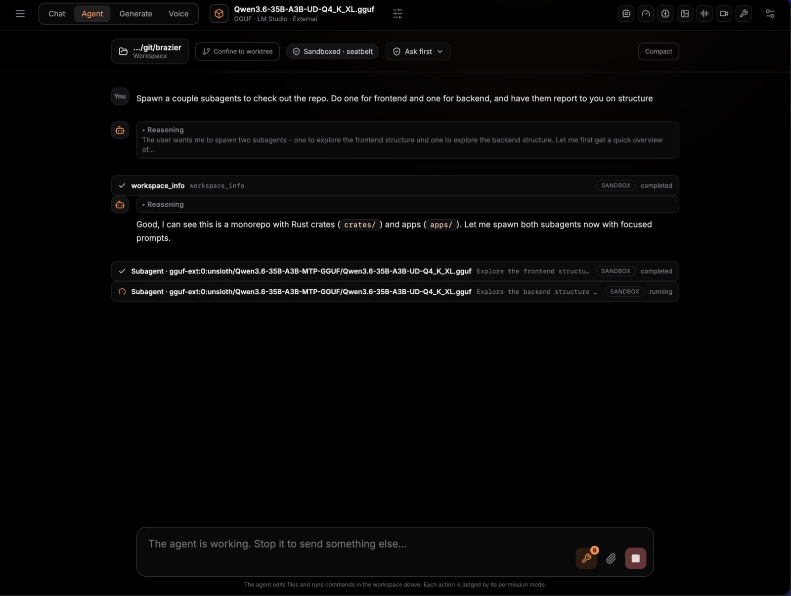 Brazier agent workspace